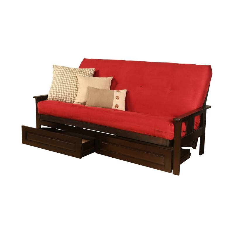 Espresso Queen-size Suede Futon Set with Storage Drawers