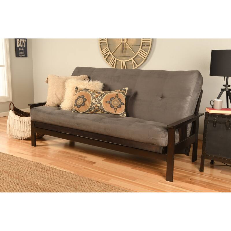 Queen-size Futon Set in Espresso Finish with Mattress - gray suede - Queen