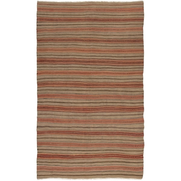 ECARPETGALLERY Flat-weave Bohemian Khaki Wool Kilim - 5'1 x 8'7