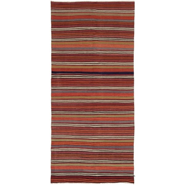 ECARPETGALLERY Flat-weave Bohemian Dark Red Wool Kilim - 4'8 x 11'1