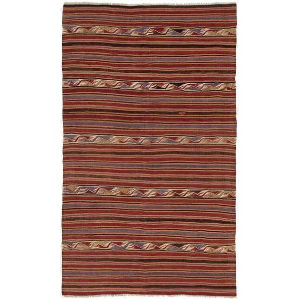 ECARPETGALLERY Flat-weave Bohemian Dark Red Wool Kilim - 5'2 x 8'6
