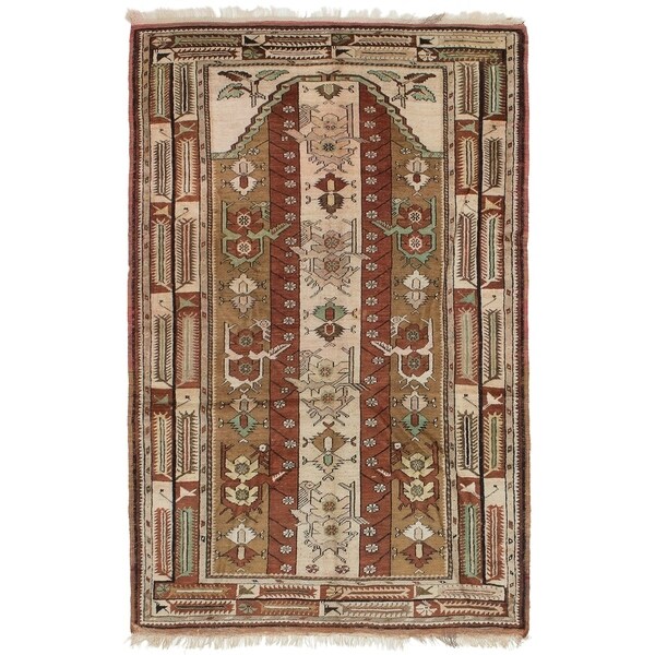 eCarpetGallery Hand-knotted Ushak Cream Wool Rug - 4'3 x 6'7