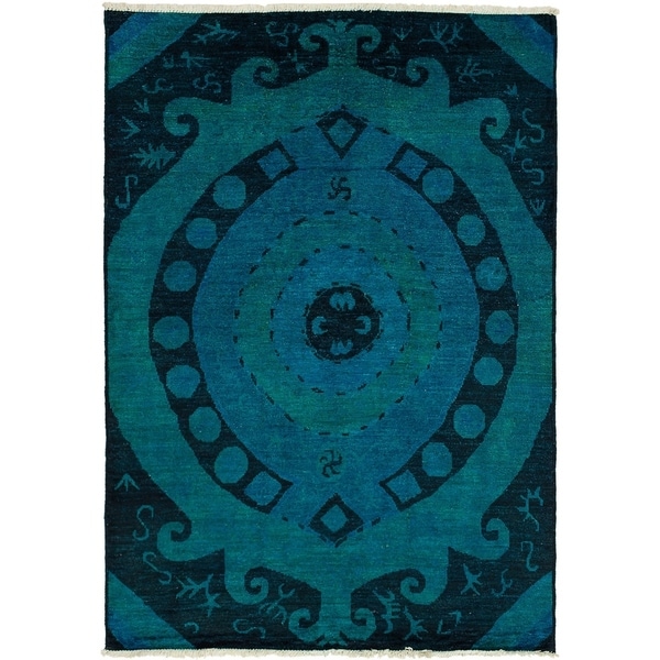 eCarpetGallery Hand-knotted Vibrance Black, Blue Wool Rug - 6'6 x 9'2