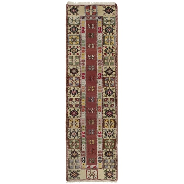 eCarpetGallery Hand-knotted Ushak Cream, Dark Copper Wool Rug - 2'6 x 9'2