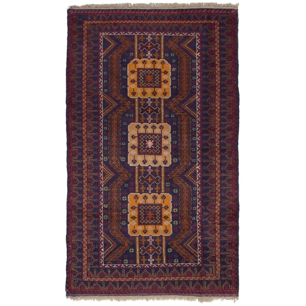 eCarpetGallery Hand-knotted Rizbaft Navy Blue Wool Rug - 3'5 x 6'3