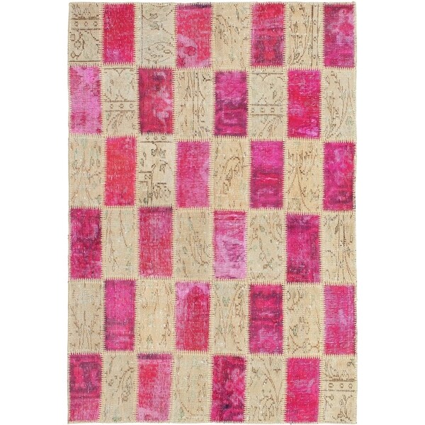 eCarpetGallery Hand-knotted Color Transition Patch Pink, Wool Rug - 4'4 x 6'4
