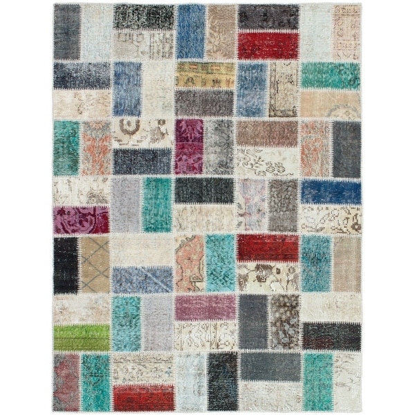 eCarpetGallery Hand-knotted Color Transition Patch Grey Wool Rug - 4'10 x 6'7