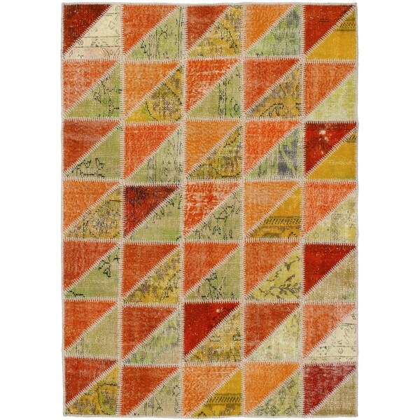 eCarpetGallery Hand-knotted Color Transition Patch Khaki, Wool Rug - 4'10 x 6'11