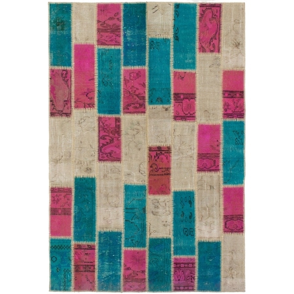 eCarpetGallery Hand-knotted Color Transition Patch Pink, Wool Rug - 4'10 x 7'2