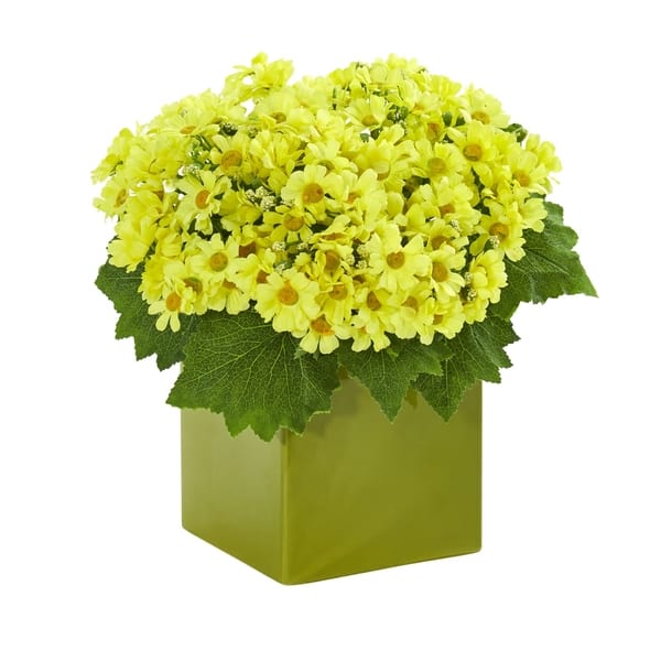 Daisy Artificial Arrangement In Green Vase - Bed Bath & Beyond - 26039338