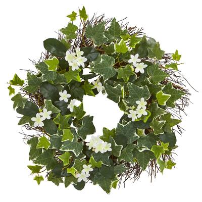 20" Variegated Sage Ivy and Stephanotis Artificial Wreath