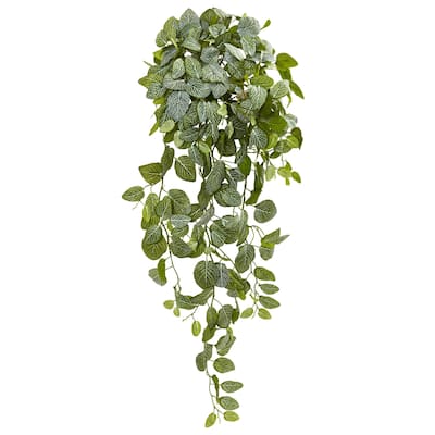 36" Fittonia Hanging Bush Artificial Plant (Set of 2) (Real Touch)