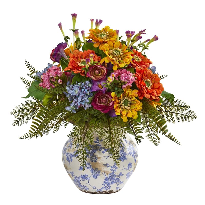 15" Mixed Floral Artificial Arrangement in Floral Vase