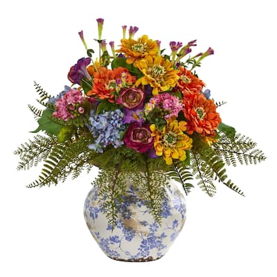15" Mixed Floral Artificial Arrangement in Floral Vase