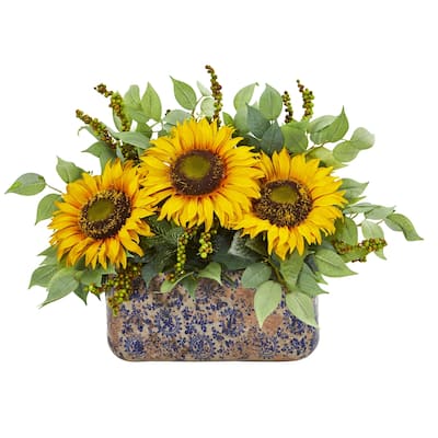 Sunflower and Mixed Greens Artificial Arrangement in Vase