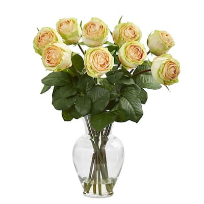 19" Rose Artificial Arrangement in Glass Vase