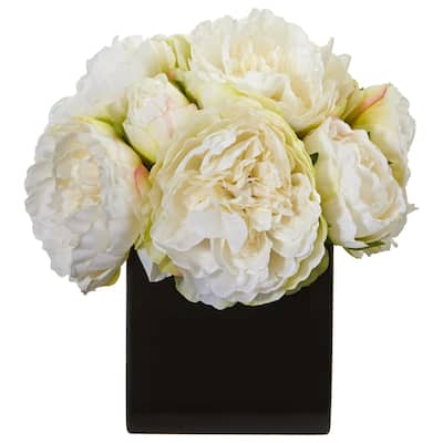 Peony Artificial Arrangement in Black Vase