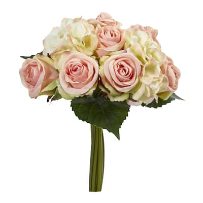 12" Rose and Hydrangea Bouquet Artificial Flower (Set of 6)