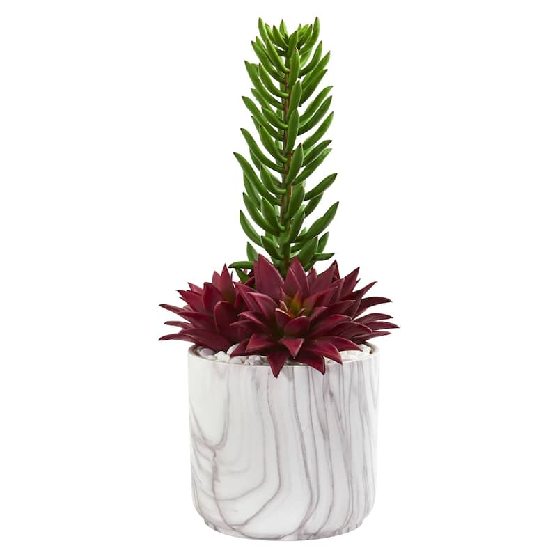 17" Succulent Artificial Plant in Marble Vase