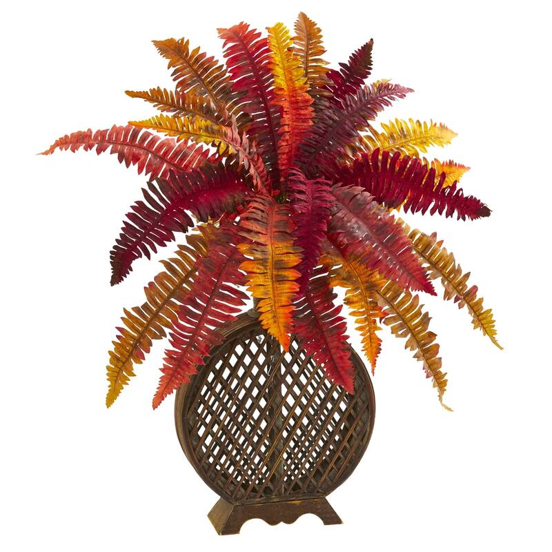 30" Autumn Boston Fern Artificial Plant in Weave Planter