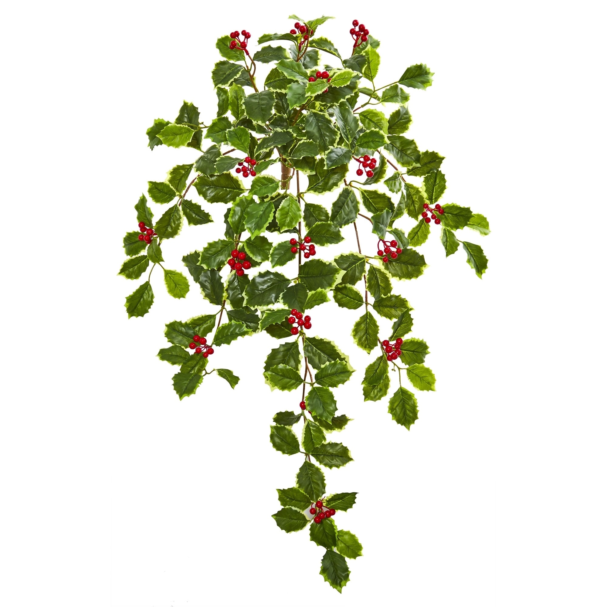 27 Variegated Holly Leaf W Berries Hanging Bush Artificial Plant Set Of 3 Real Touch On Sale Overstock 26039704