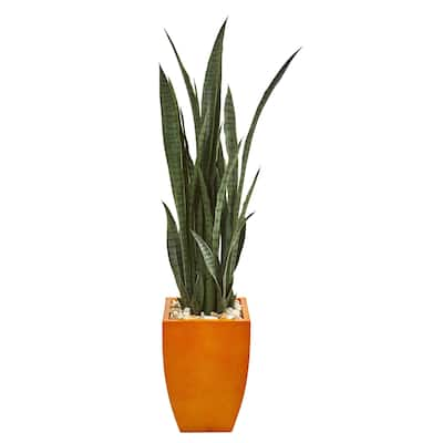 55" Sansevieria Artificial Plant in Orange Planter