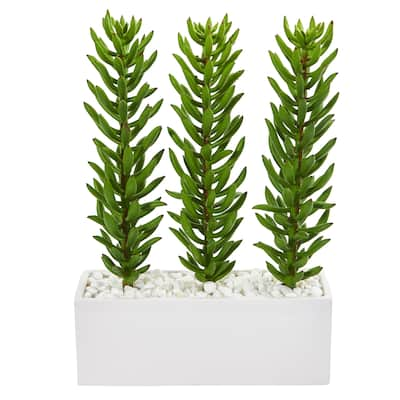 16" Succulent Spikes Artificial Plant in White Ceramic Vase