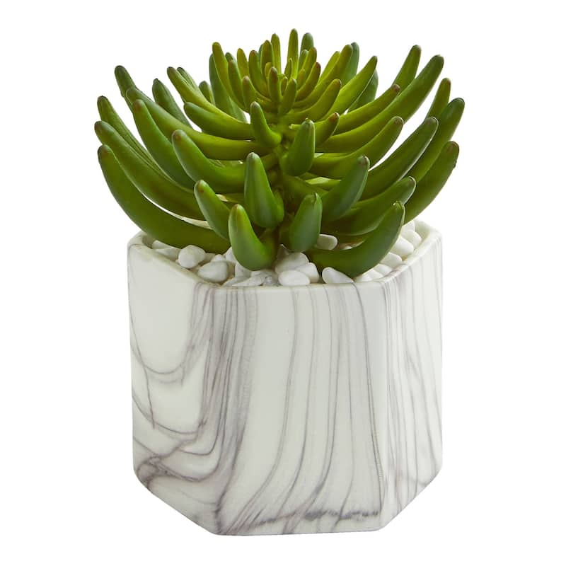 Succulent Artificial Plant in Marble Vase - N/A