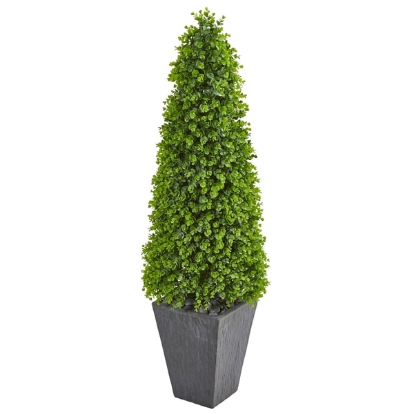 Nearly Natural 57-inch Eucalyptus Topiary Artificial Indoor/ Outdoor Tree in Slate Planter
