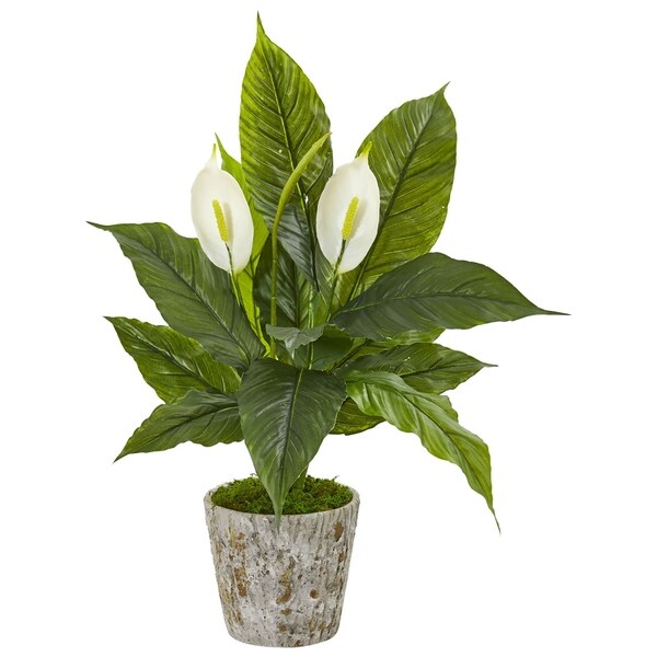 Nearly Natural Spathifyllum 29-inch Artificial Plant in Weathered Oak Resin Planter