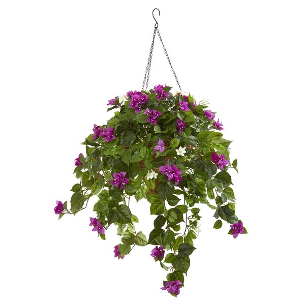 Nearly Natural Mixed Stephanotis and Bougainvillea Artificial Plant in Hanging Cone