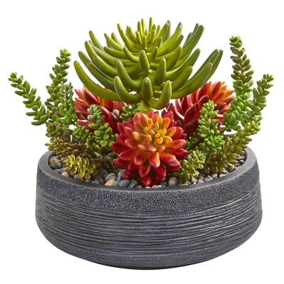 12" Succulent Garden Artificial Plant in Bowl