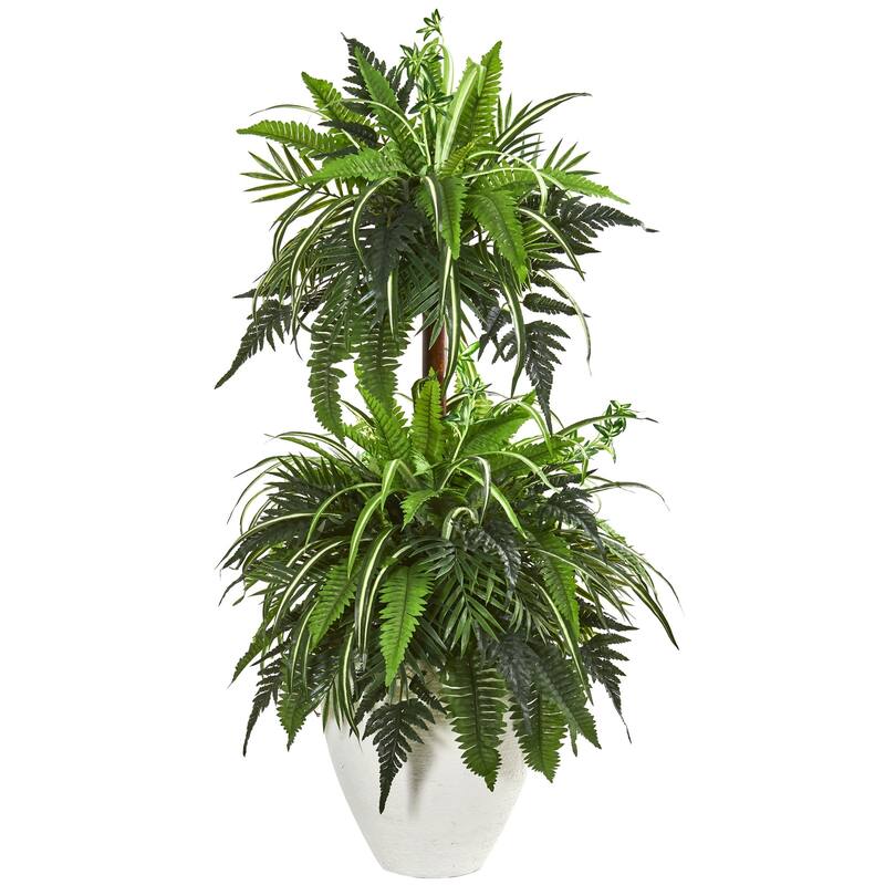 44" Mixed Greens and Fern Artificial Plant in White Planter