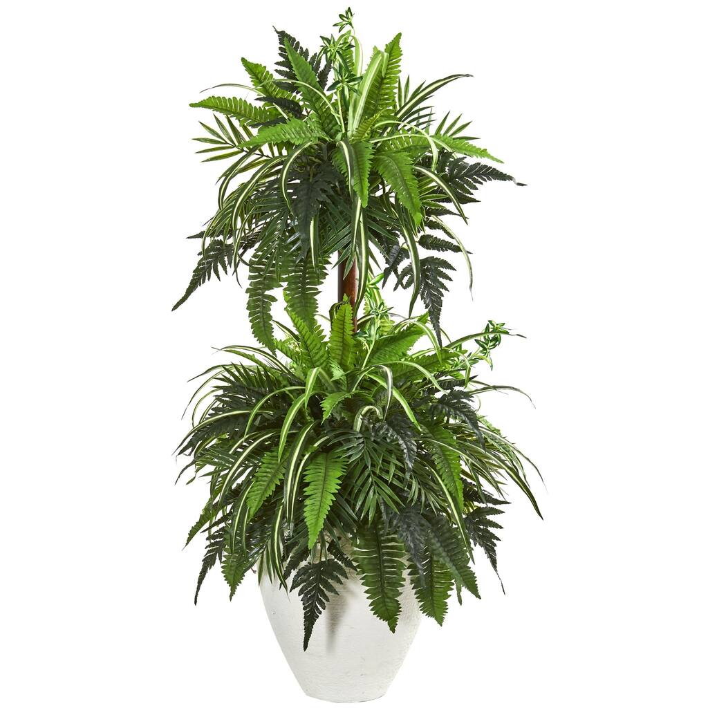 44" Mixed Greens and Fern Artificial Plant in White Planter