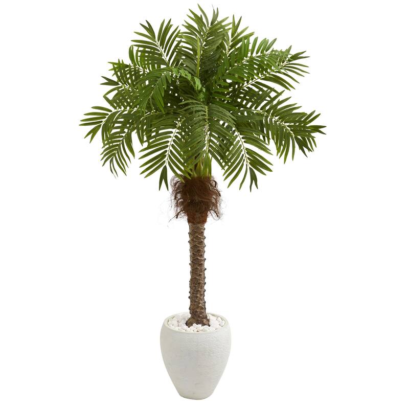 Nearly Natural 63-inch Robellini Palm Artificial Tree in White Planter ...