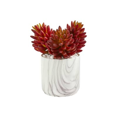 10" Succulent Artificial Plant in Marble Finish Vase