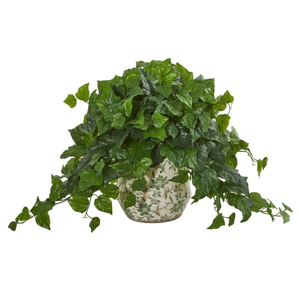 Nearly Natural London Ivy 23-inch Real Touch Artificial Plant in Floral Pattern Vase