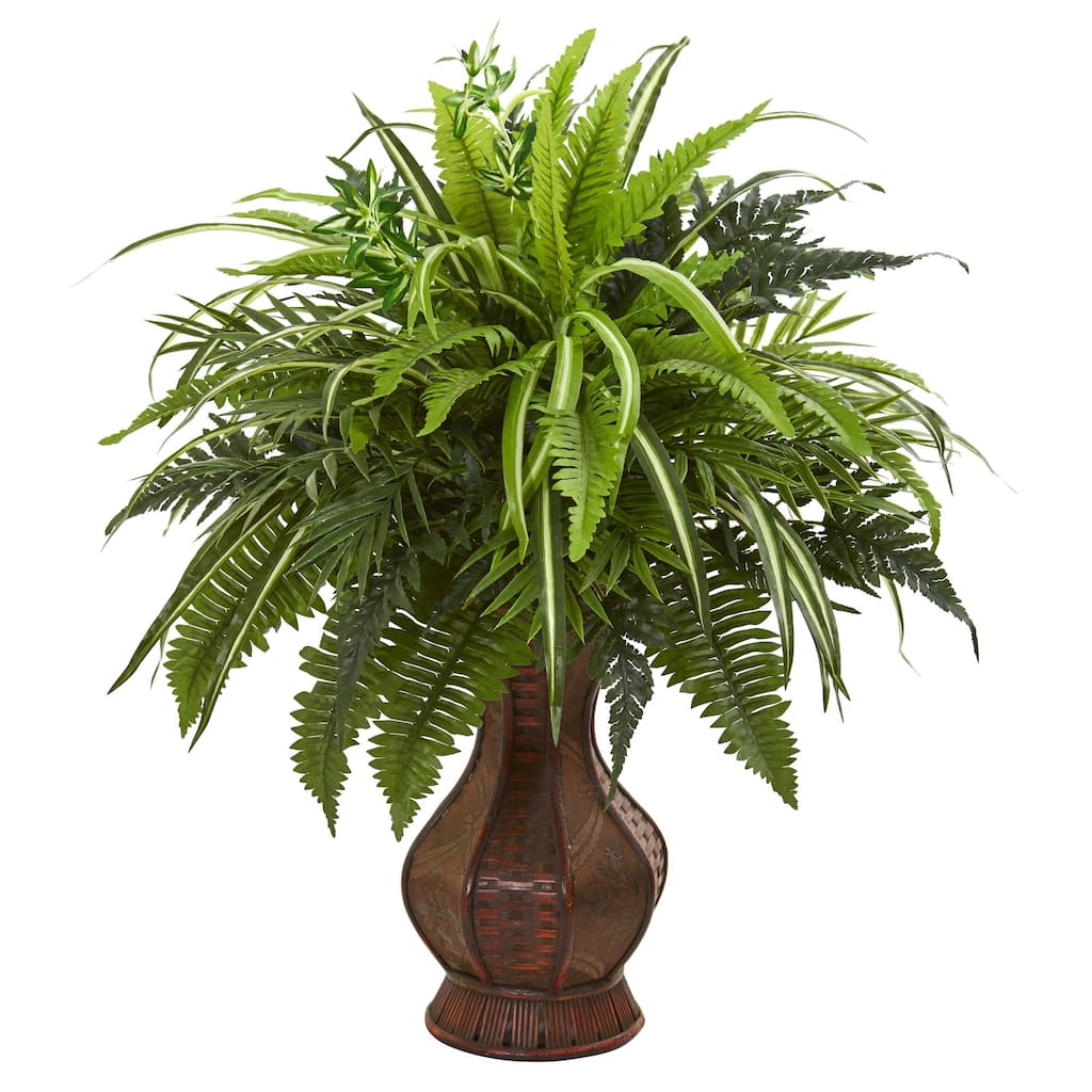 26" Mixed Greens and Fern Artificial Plant in Decorative Planter