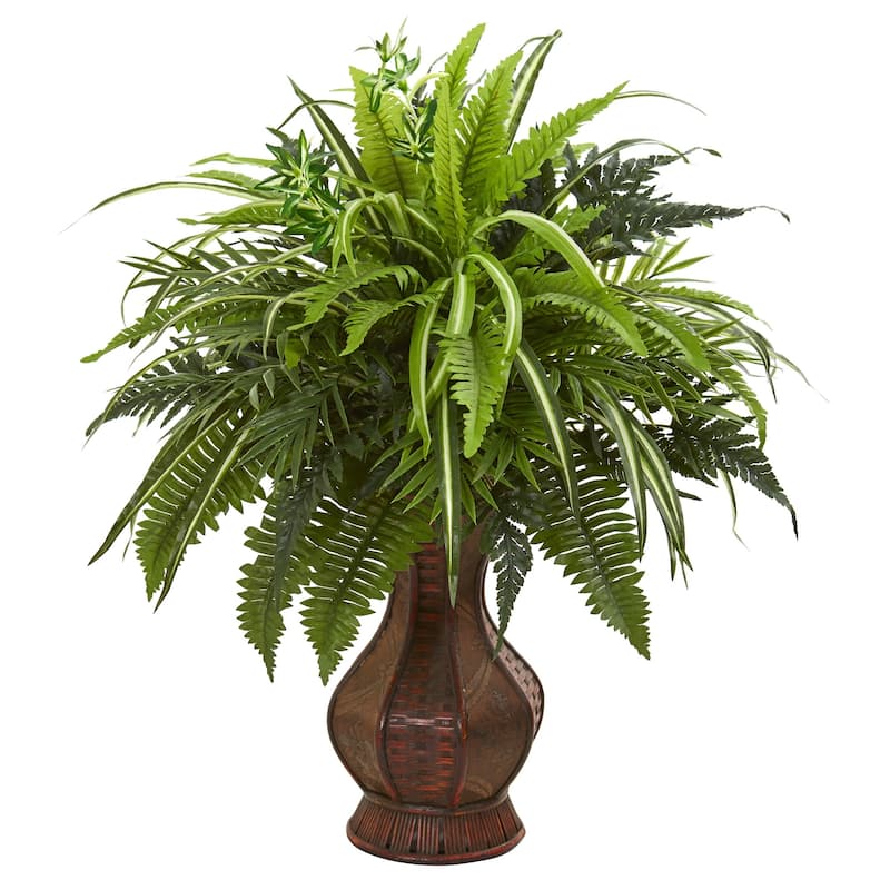 26" Mixed Greens and Fern Artificial Plant in Decorative Planter