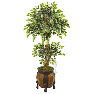 Nearly Natural 59-inch Variegated Ficus Artificial Tree in Decorative Planter