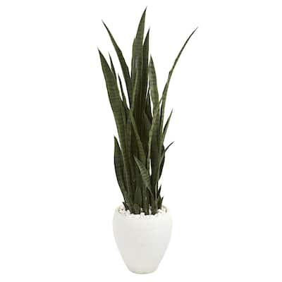 51" Sansevieria Artificial Plant in White Planter