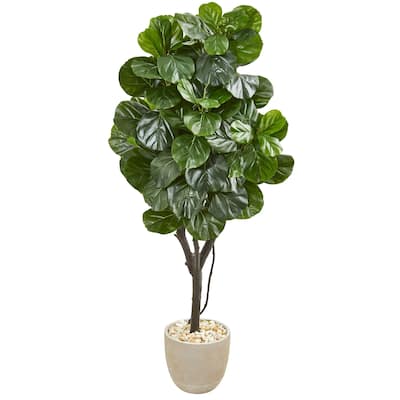 67" Fiddle Leaf Fig Artificial Tree in Sand Stone Planter