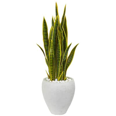 33" Sansevieria Artificial Plant in White Planter