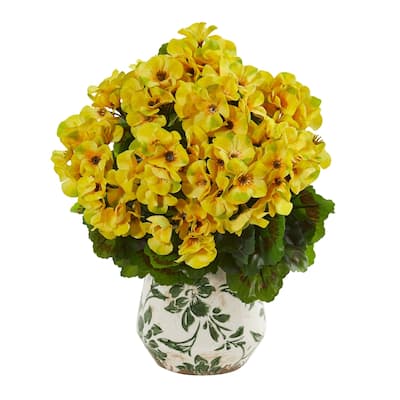 12" Geranium Artificial Plant in Vase UV Resistant (Indoor/Outdoor)