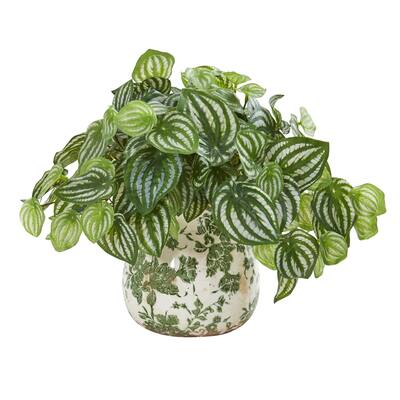 Nearly Natural Watermelon Peperomia Green/White Real Touch Artificial Plant in Vase
