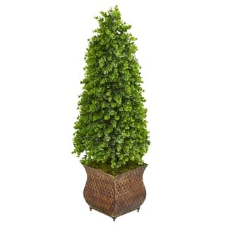 41" Eucalyptus Cone Topiary Artificial Tree in Metal Planter (Indoor/Outdoor)