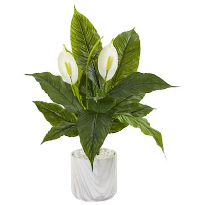 27" Spathifyllum Artificial Plant in Marble Vase