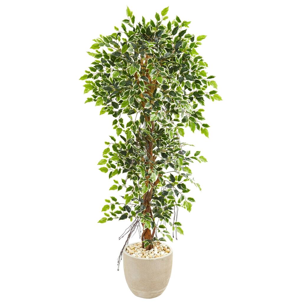 63" Elegant Ficus Artificial Tree in Sandstone Planter
