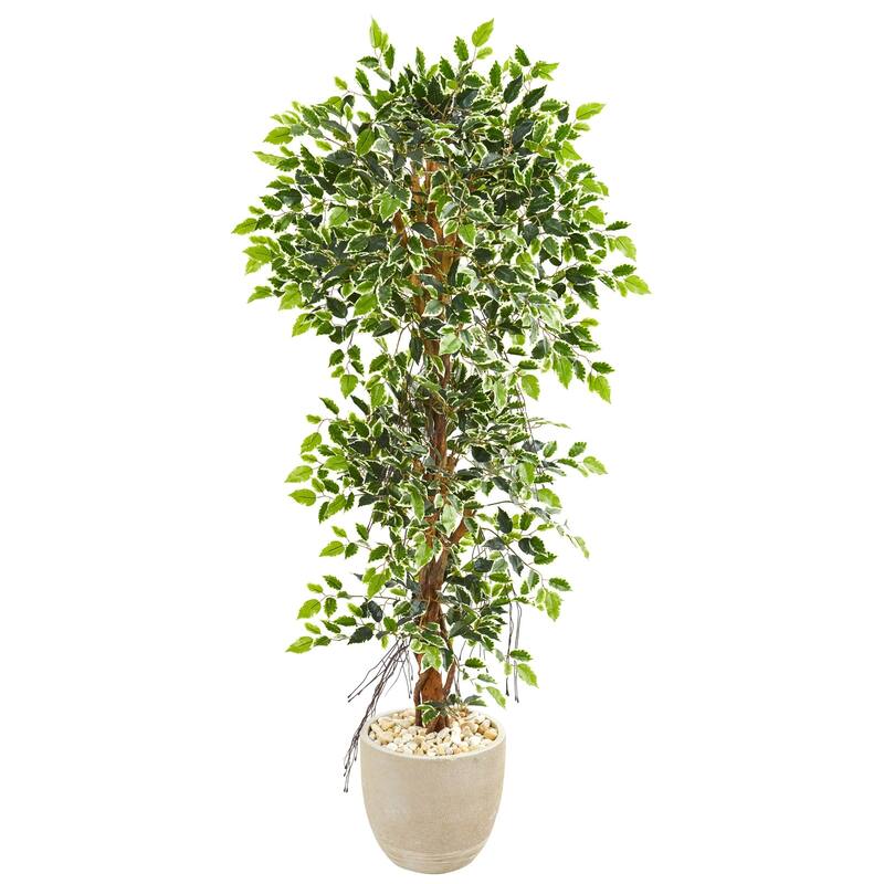 63" Elegant Ficus Artificial Tree in Sandstone Planter