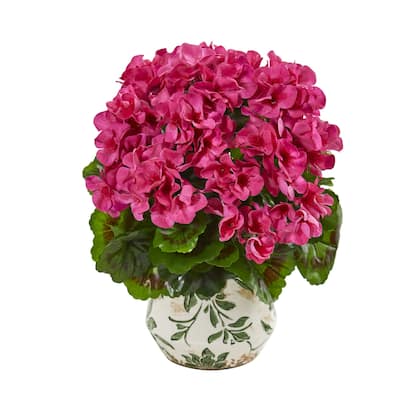 12" Geranium Artificial Plant in Vase UV Resistant (Indoor/Outdoor)